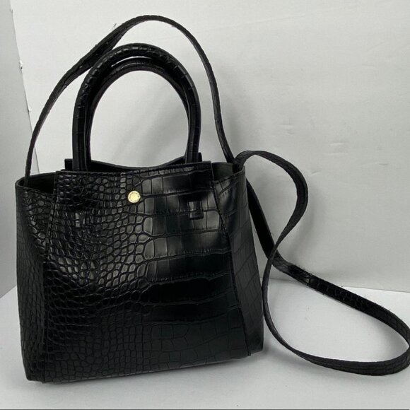The Lovely Tote Vegan Leather Black‎ Purse Bag Shoulder Top Handle Faux Snake - Picture 6 of 14